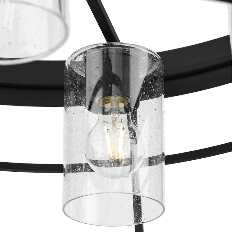 Burgess Collection Four-Light Matte Black Modern Farmhouse Chandelier - 23.75 in x 23.75 in x 9 in
