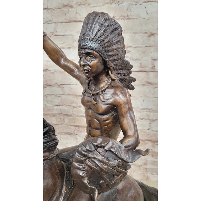 War Chief Native American Bronze Statue Sculpture Western Art Marble Base 24 Inches X 23 Inches