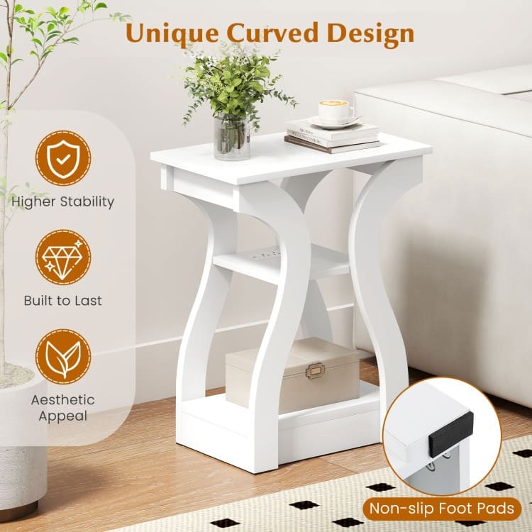 Set of 2 Engineered Wood 3-Tier Side Table with USB and Outlets - 19.5" x 12" x 24"