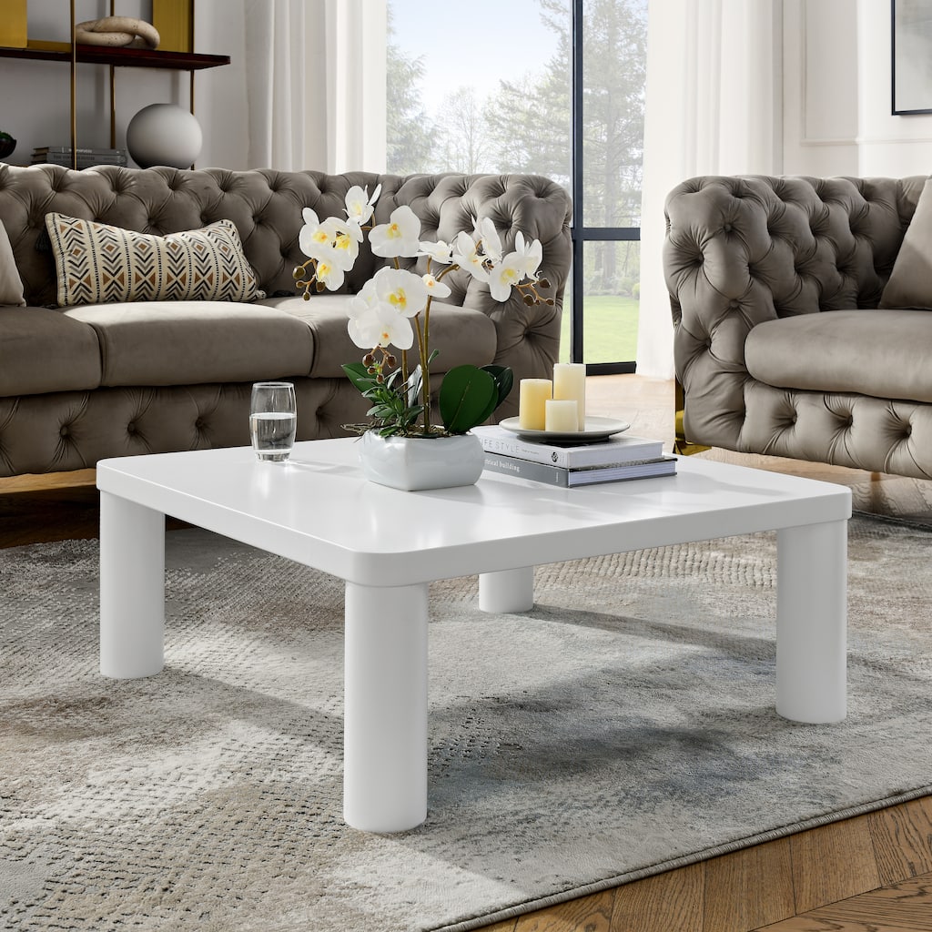 33.5" Modern Square Coffee Tables Rounded Corner Design Easy Assembly Center Sofa Table For Living Room Home Office