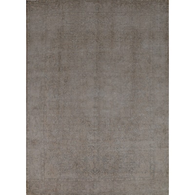 Beige Tabriz Persian Vintage Area Rug Hand-Knotted Wool Carpet - 8'0" x 10'10"