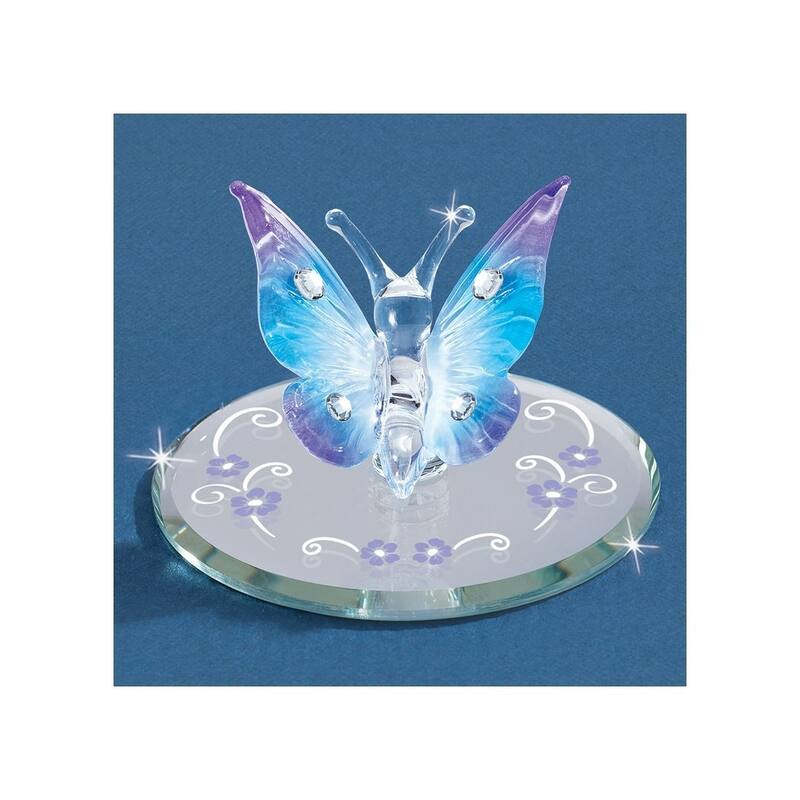 Curata Curata Blue and Purple Butterfly with Crystals Handcrafted Glass Figurine