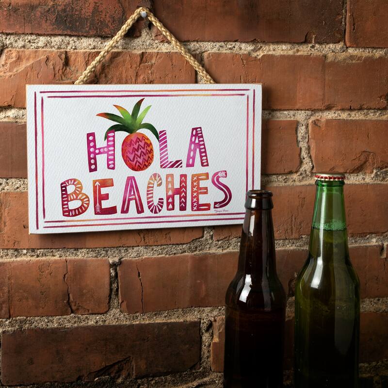 Hola Beaches Hanging Wood Sign 9.5" x 5.75" Made in the USA