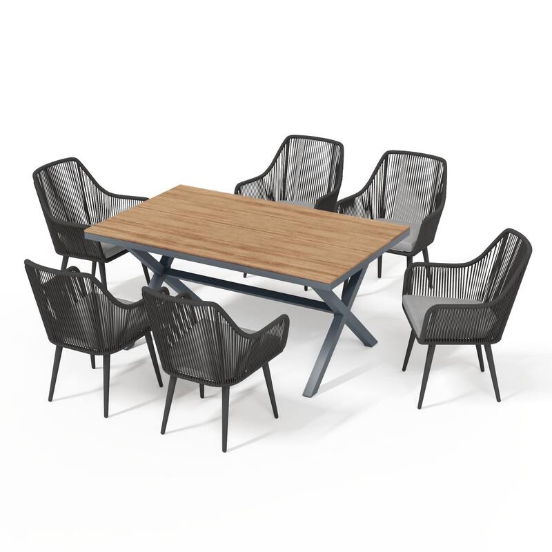 Outdoor Dining Set with Aluminum X-Leg Table and PE Rattan Chairs