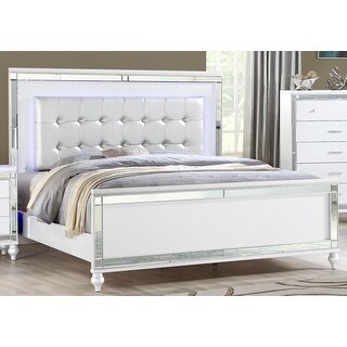 Sterling King Size Upholstered LED Bed made with wood