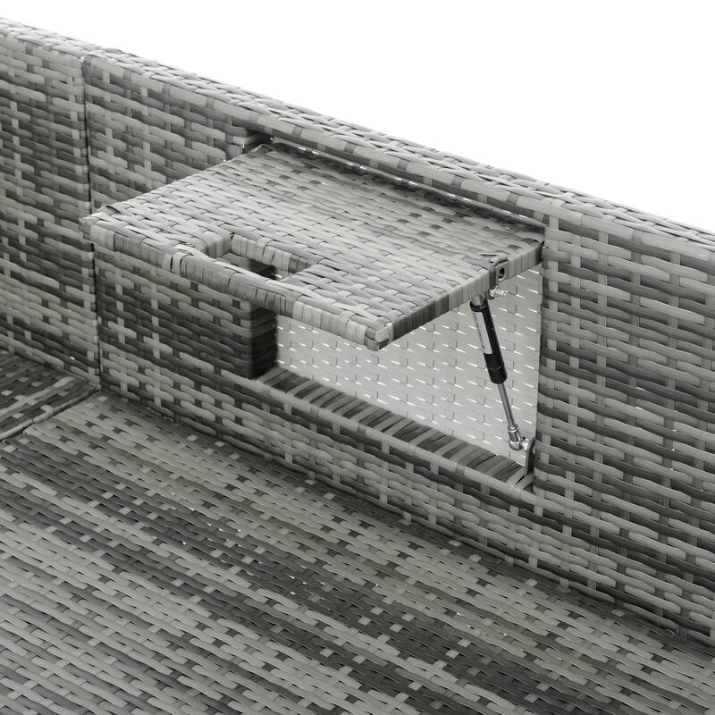 5 Piece Outdoor PE Wicker Sofa Set, Patio Conversation Furniture Set with Lift TOP Coffee Table and Lounger Sofa