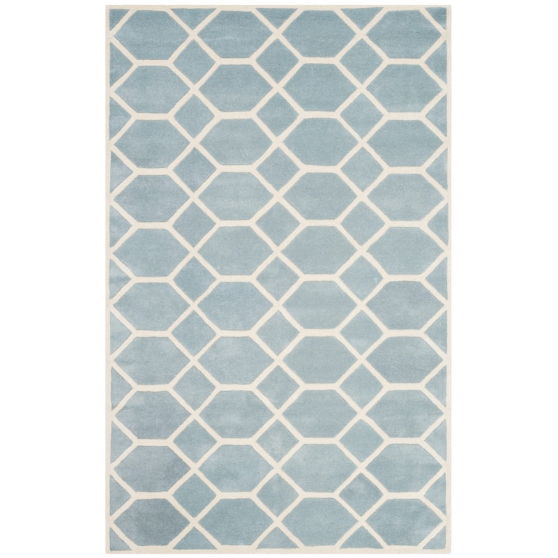 SAFAVIEH Handmade Chatham Urtza Modern Wool Rug - 5' x 8' - Blue/Ivory