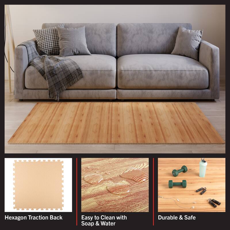 EVA Foam Floor Tiles 6-Pack - 24 SQFT Puzzle Mats - Interlocking Foam Tiles for Family Room or Gym Flooring by Stalwart - Tan