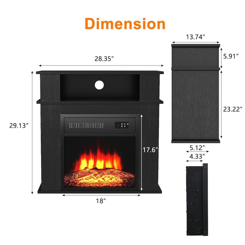 BOSSIN 28" Electric Fireplace with Mantel, 18 inch Electric Fireplace Insert,Freestanding Mantel Fireplace with Storage Shelf
