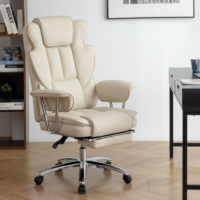 Big and Tall Executive Office Chair with Footrest - 500lbs Capacity, Ergonomic High Back, Leather Recliner with Lumbar Support