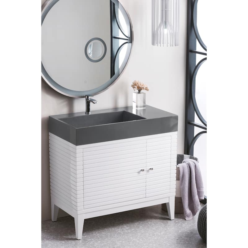 James Martin Vanities Linear 36" Single Vanity, Glossy White - 35.50 x 18.75 x 34.50