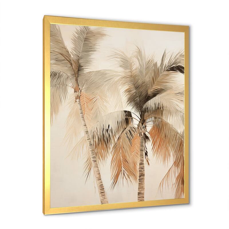 Designart "Minimalism Vintage Tropical Tranquility Palm Trees II" Palms & Palm Trees Framed Wall Art Prints