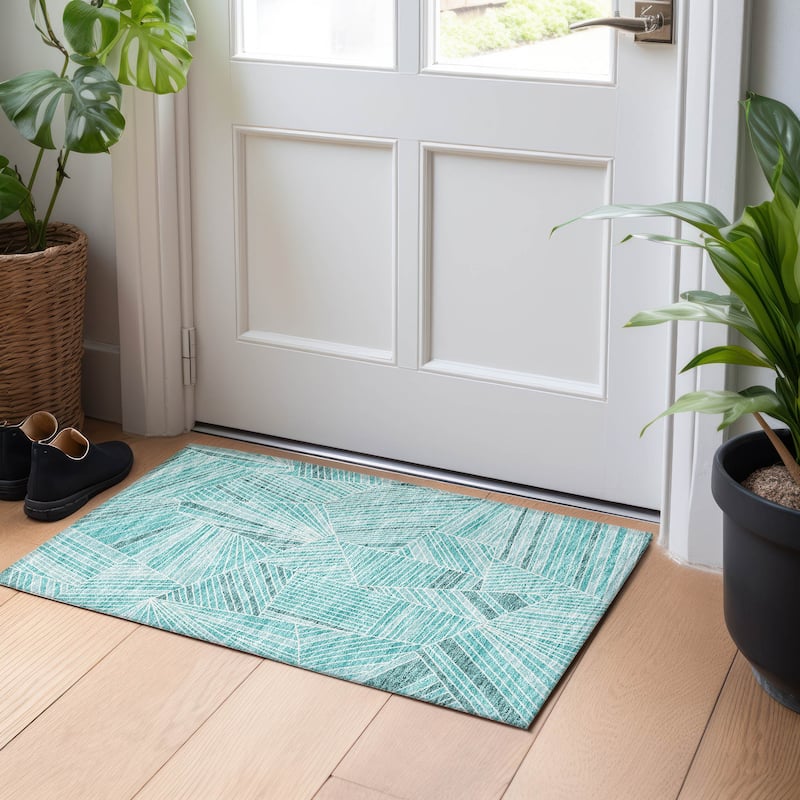 Machine Washable Indoor/ Outdoor Chantille Modern Mosaic Rug