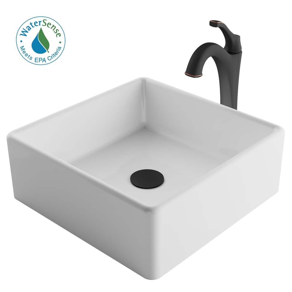 Kraus Elavo and Arlo 15" Vitreous China Vessel Bathroom Sink with 1.2