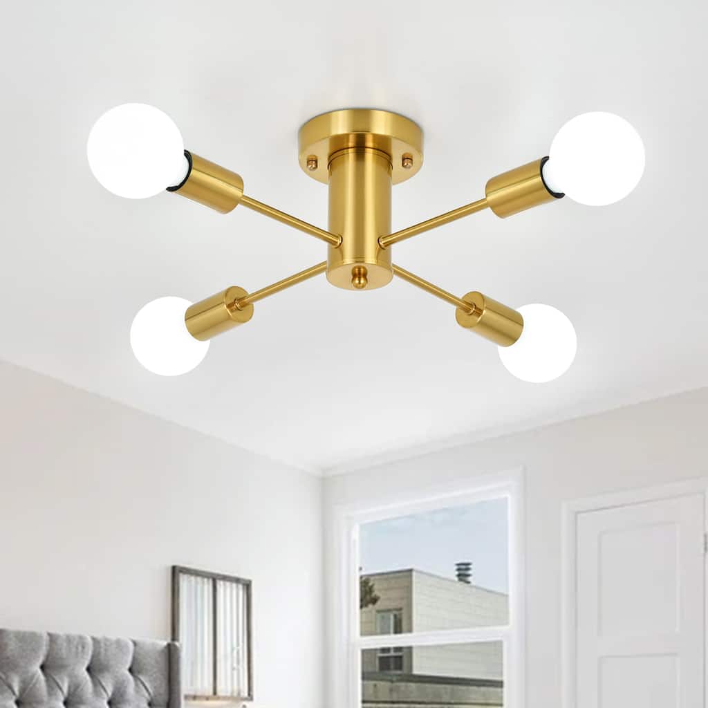 4-Light Industrial Semi Flush Mount Ceiling Light for Kitchen Dining Room Bedroom Study Living Room