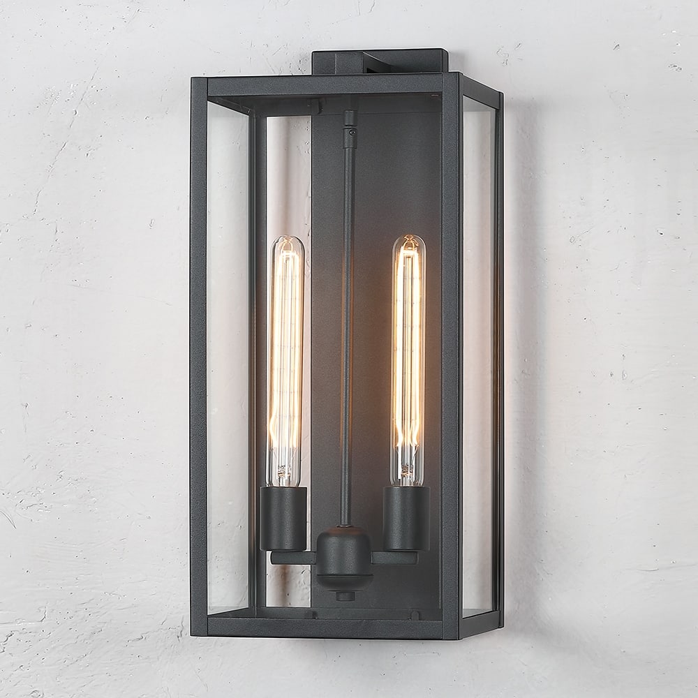 Forti 2-Light Modern Black Outdoor Wall Sconce Lantern Light - 20.5in H