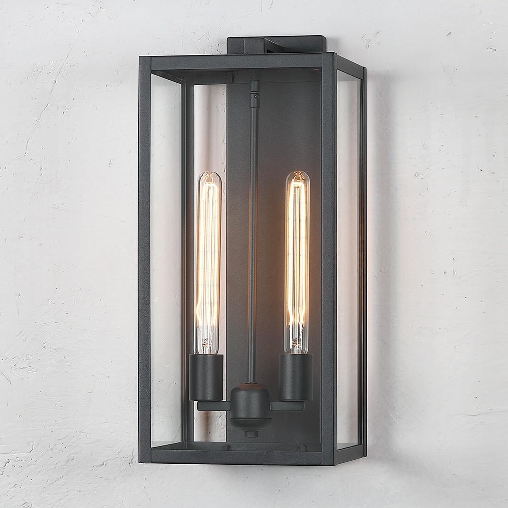 Forti 2-Light Modern Black Outdoor Wall Sconce Lantern Light - 20.5in H