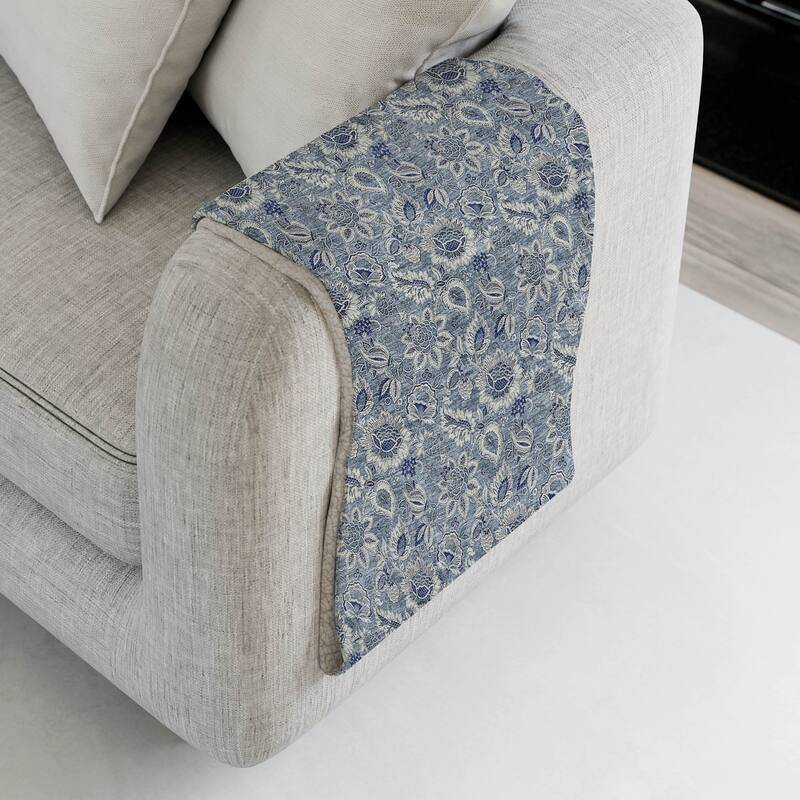 Premium Machine Washable Floral Sherpa Throw Blanket - Blue - 4'2" x 5'10"