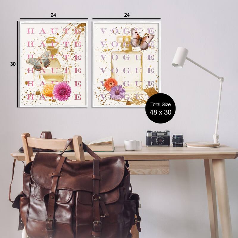 Stupell Glam Perfumes with Butterflies Framed Giclee Art Design By Susan Arnot (Set of 2)