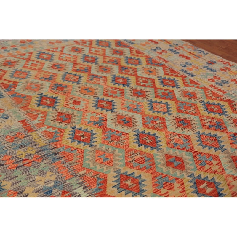 Geometric Kilim Reversible Area Rug Flatweave Wool Carpet - 8'5"x 11'2"