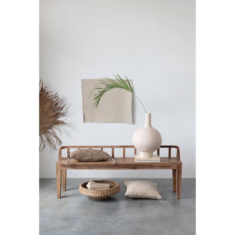 Hand-Woven Cotton and Jute Macramé Lumbar Pillow with Jute Tassels and Mango Wood Beads
