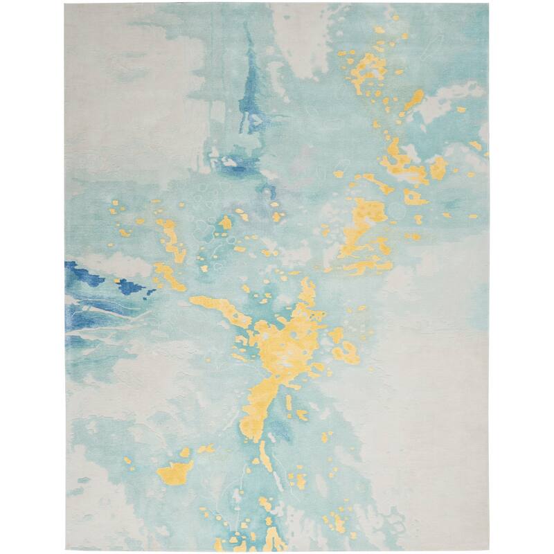 Nourison Prismatic Modern Abstract Watercolor Area Rug - 2' x 3' - Seafoam Gold - Rectangle