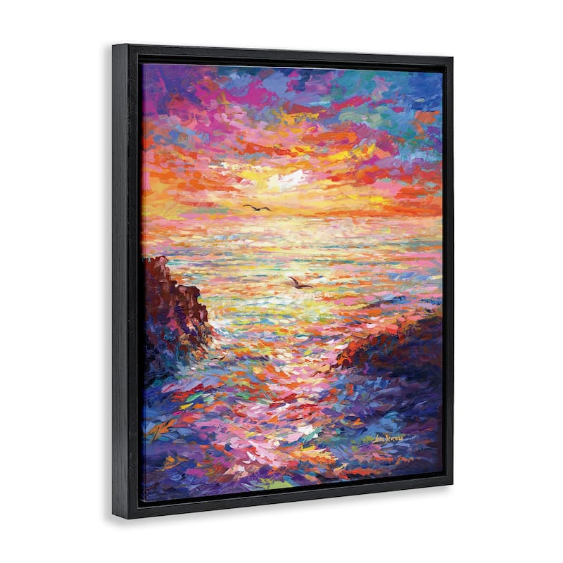 Stupell Vibrant Abstract Ocean Sunset Framed Floater Canvas Wall Art Design by Leon Devenice