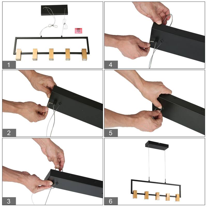 Modern 5-Light Black Gold LED Rectangle Chandelier Hanging Pendant Light for Dining Room - 27.5" L x 1.5" W x 12" H