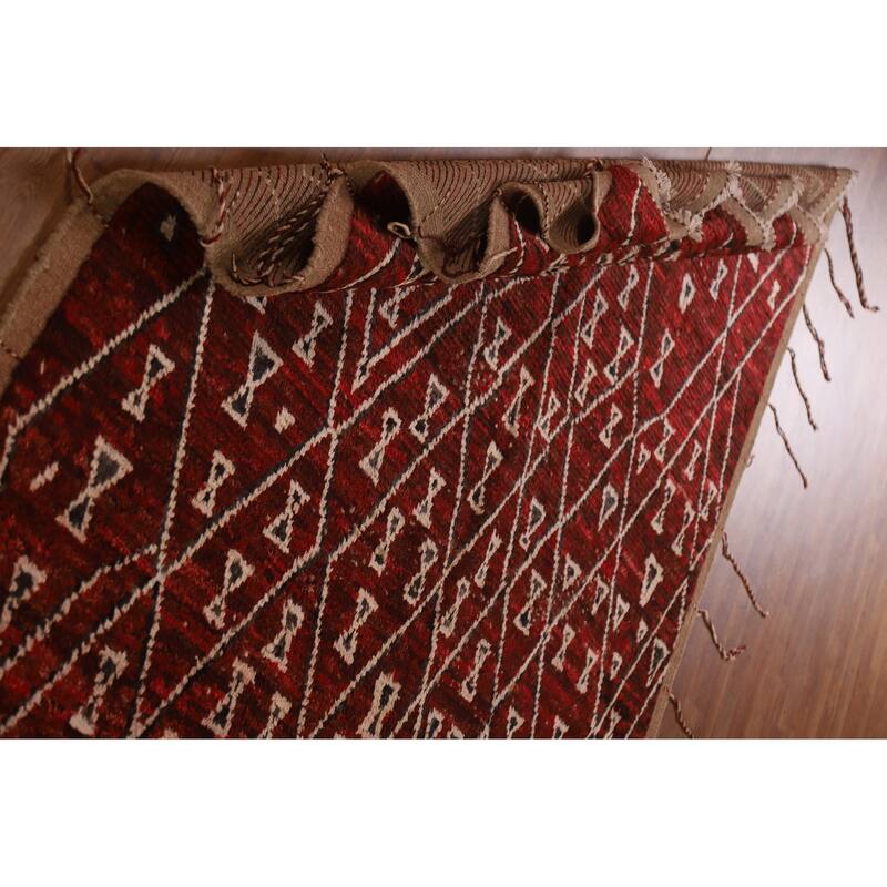 Hand Knotted Oriental 100% Wool Carpet Tribal Trellis Red Moroccan Area Rug - 8' 3'' X 5' 7''