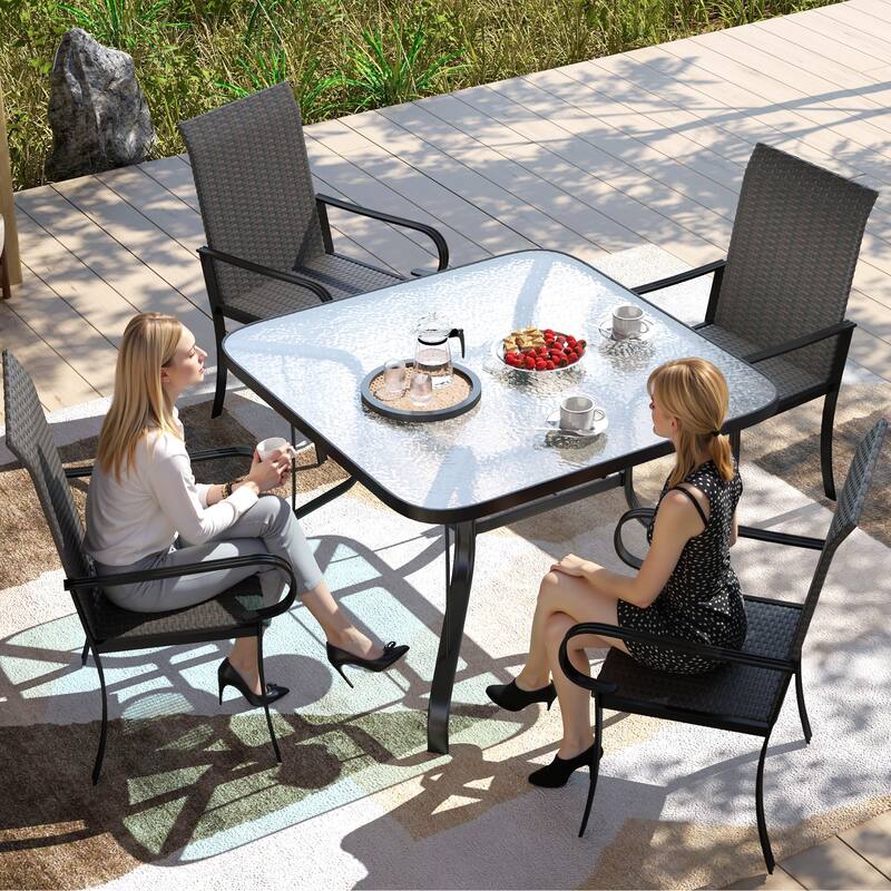 4-Piece Outdoor Dining Chair Set PE Rattan Steel Frame High Back Armrest Patio Garden - 23.6" W x 26.8" D x 40.6" H
