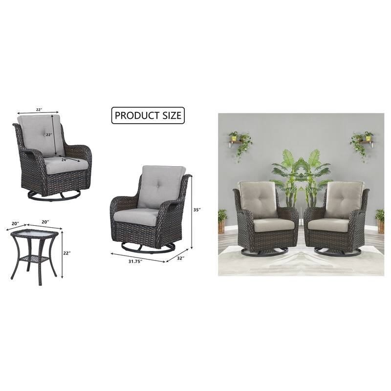 Gymojoy Outdoor 3-piece Steel Wicker Swivel Chair Table Set