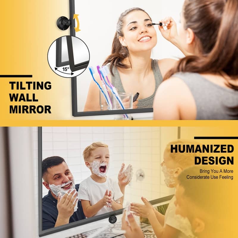 Rectangular Metal Framed Pivoted Bathroom Wall Vanity Mirror Adjustable Wall-Mounted For Modern Wall Decor