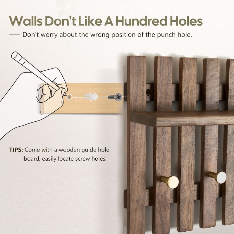 Dark Solid Wood Wall Organizer With Tray Storage - 15.35" L