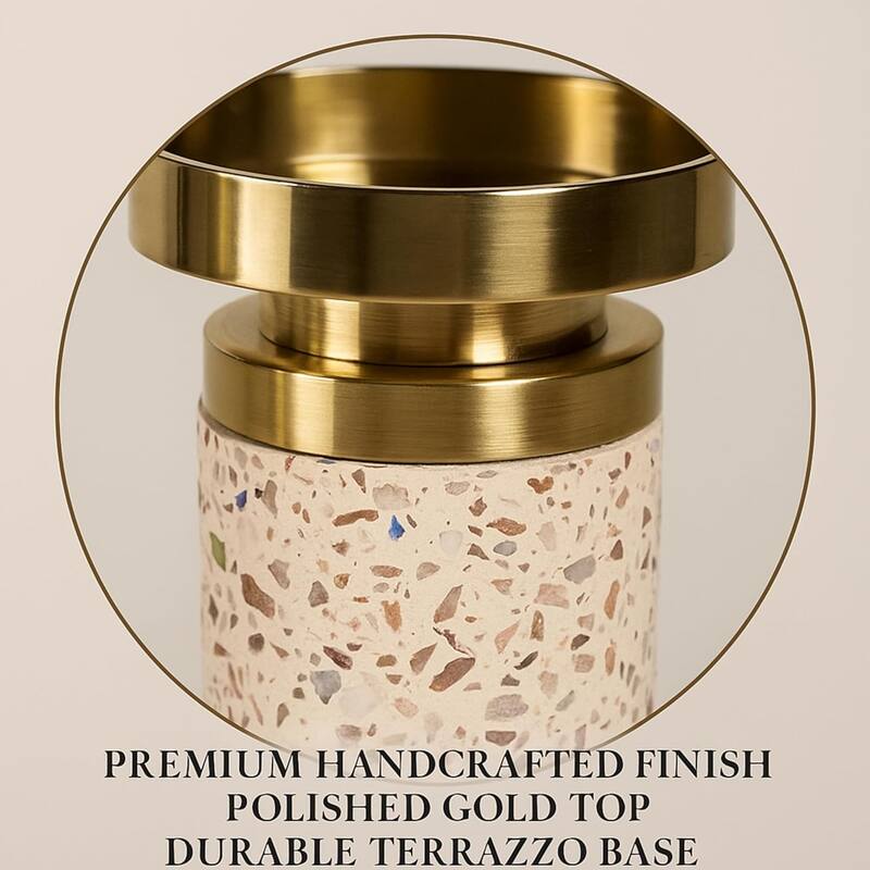 Pink Tall Cement Candlestick Set of Two with Gold Trim and Splattering