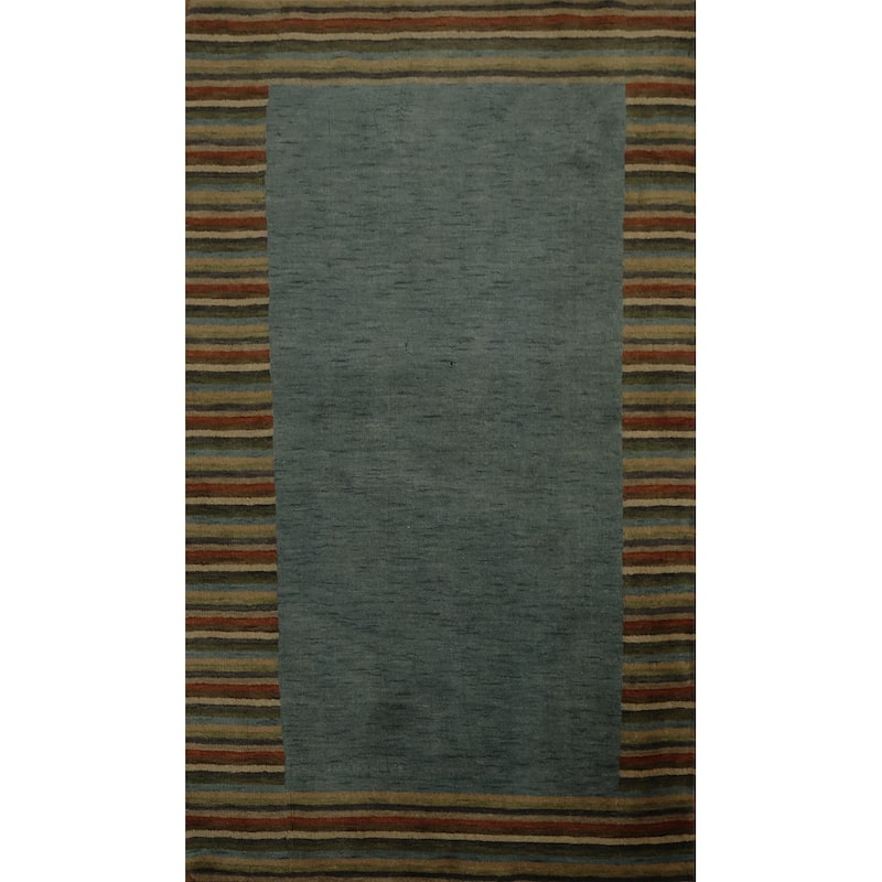 Hand Knotted Oriental 100% Wool Carpet Modern Geometric Green Gabbeh Area Rug - 5' 7'' X 3' 5''