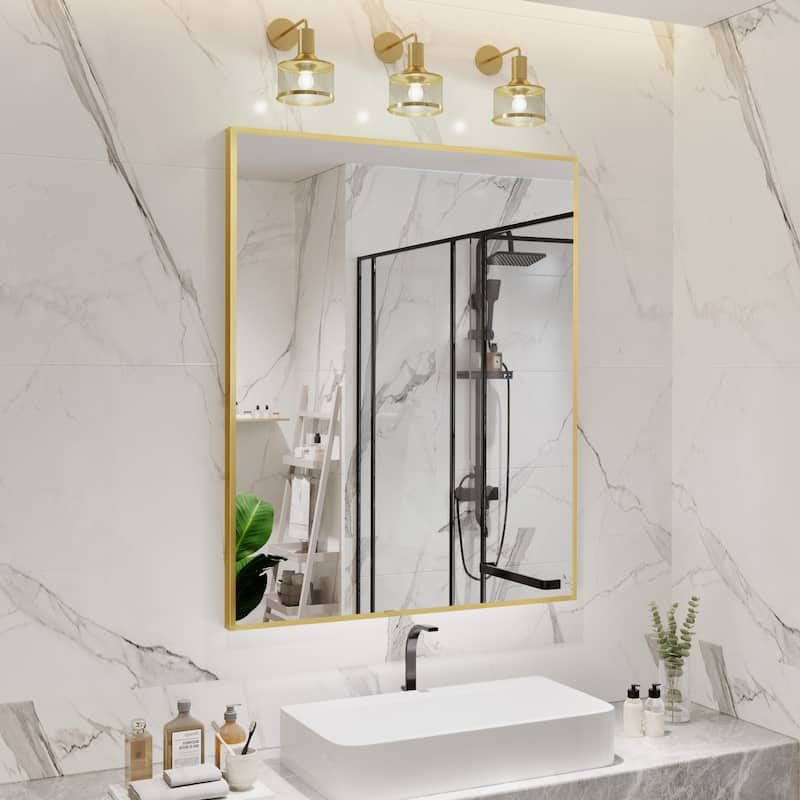 Aluminum Alloy Framed Wall Mounted Bathroom Vanity Accent Mirror in - 40" * 32" - Brushed Gold