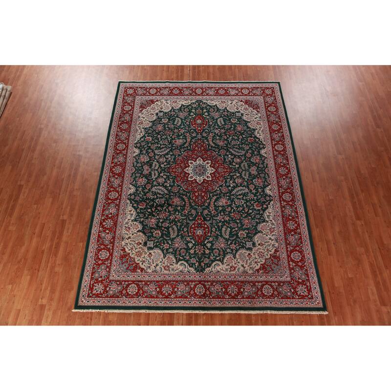 Vegetable Dye Green Aubusson Chinese Rug Hand-Knotted Wool Carpet - 8'7"x 11'8"