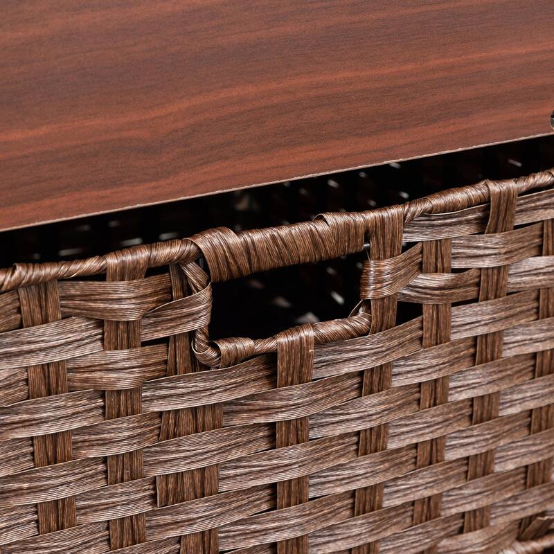 Metal Coffee Table with Lifting Top and Hidden Storage Space, Removable Wicker Baskets