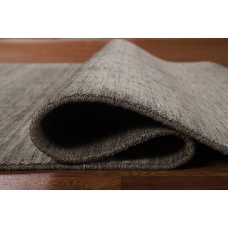 Hand Knotted Oriental 100% Wool Carpet Tribal Stripe Greys & Charcoal Gabbeh Area Rug - 8' 0'' X 5' 4''