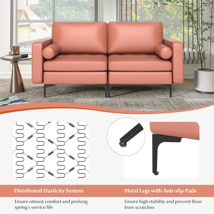 Modern Loveseat Sofa with 2 Bolsters and Side Storage Pocket - 68" x 31" x 31.5" (L x W x H)