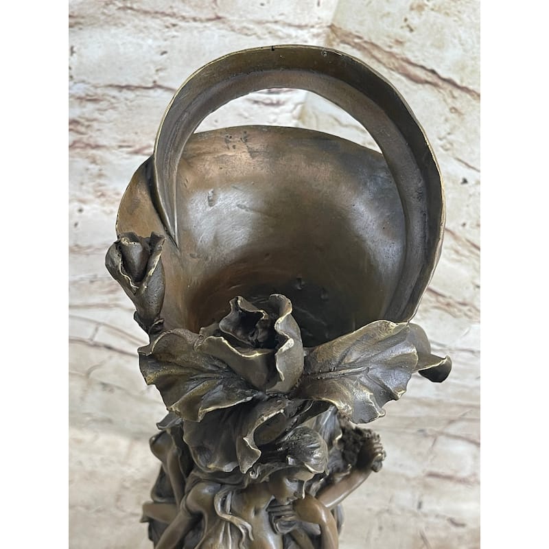 Art Deco Three Nymph Surround A Bronze Vase Sculpture Marble Base Figurine