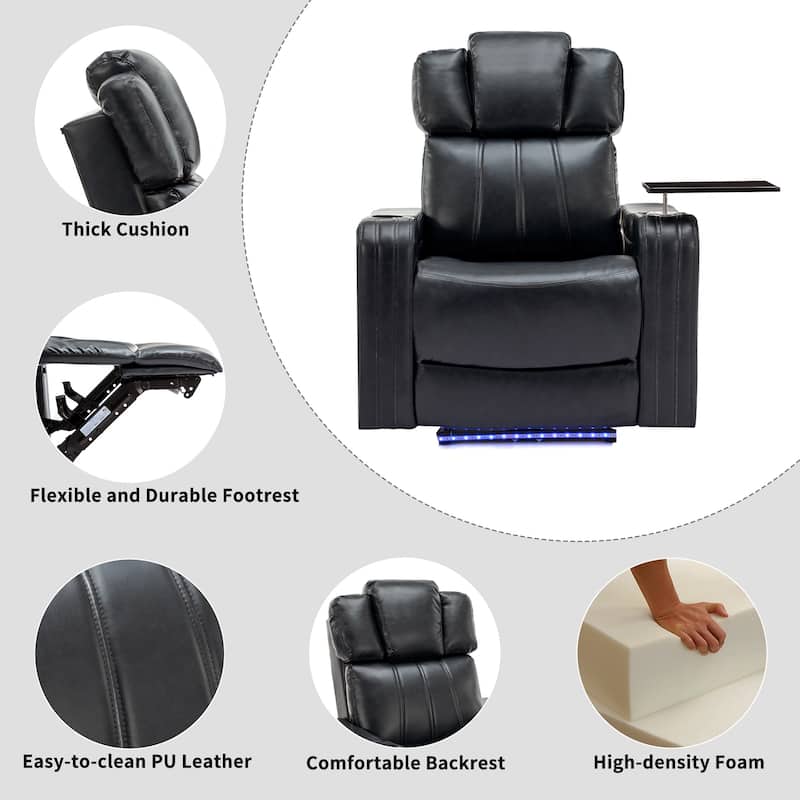 PU Leather Massage Chair with Cup Holder, Bluetooth Speaker and USB Ports Home Theater Recliner with Tray Table