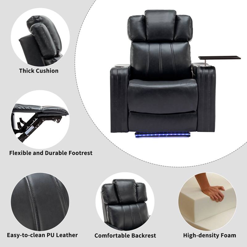 Power Recliner Individual Seat Home Theater Recliner with Cooling Cup Holder, Bluetooth Speaker, LED Lights, USB Ports