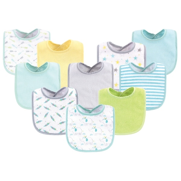 slide 1 of 1, Luvable Friends Baby Cotton Terry Bibs 10pk, Neutral Elephant Stars, One Size - Neutral Elephant Stars - One Size One Size - Neutral Elephant Stars
