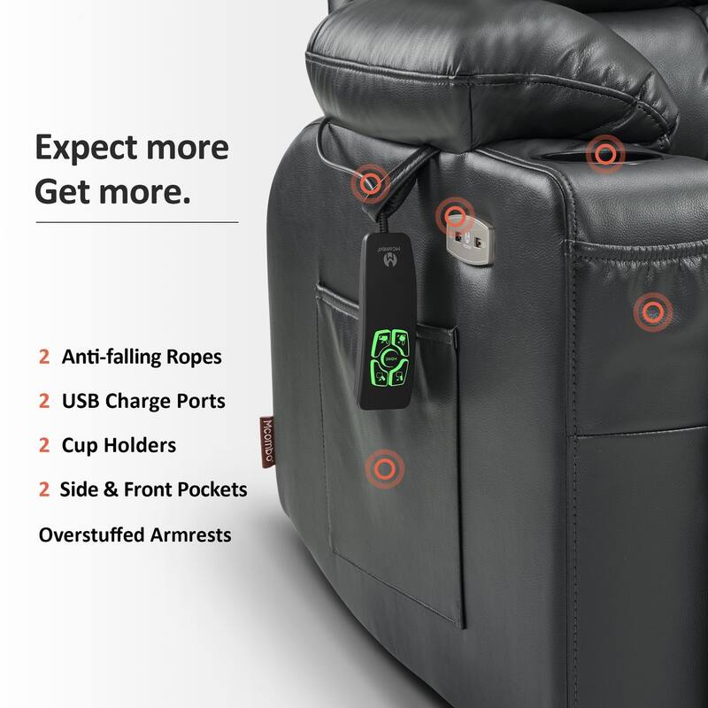 MCombo Medium Dual Motor Power Lift Recliner Chair Infinite Position, Massage and Heat, Extended Footrest, Faux Leather 7890