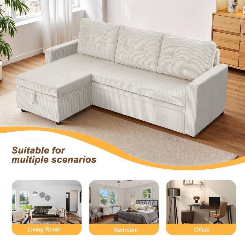 Modern Pull Out Sectional Sofa Bed Couch with Storage Chaise for Living Room