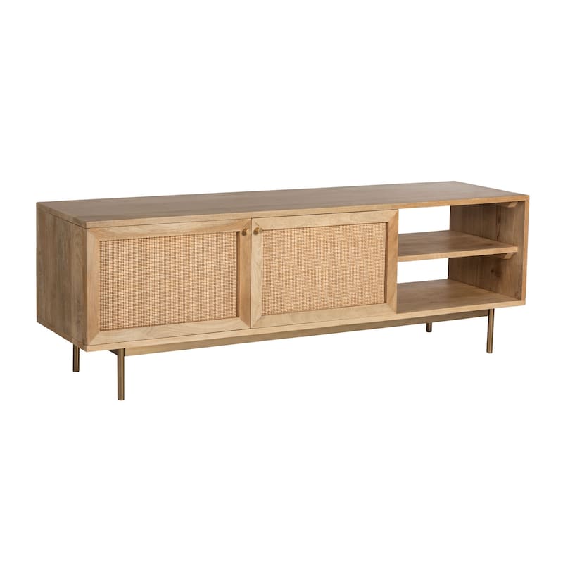 Curtis Solid Wood with Natural Woven Cane TV Stand - Oak