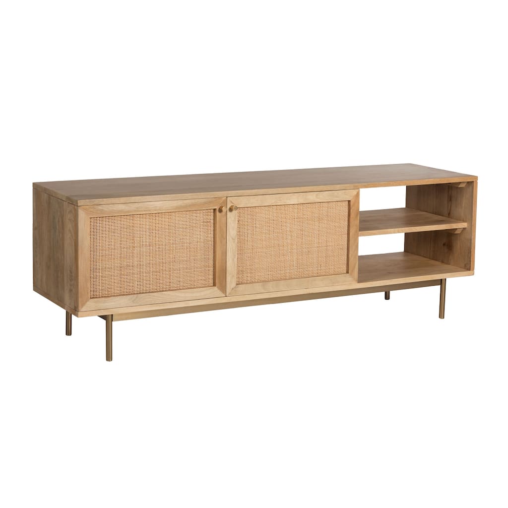 Curtis Solid Wood with Natural Woven Cane TV Stand
