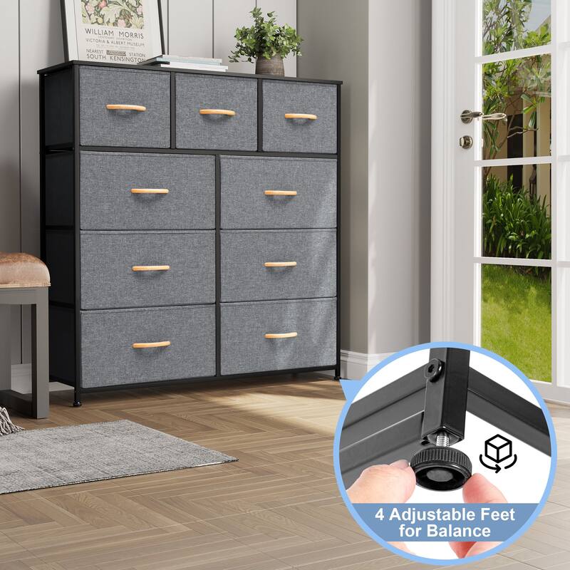 Home Extra Wide Closet Dresser Storage Tower Organizer Unit 9 Drawers