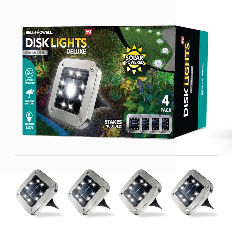 Bell + Howell 8 LED Square Solar Powered Disk Lights with Auto On/Off - 4 Pack - Grey